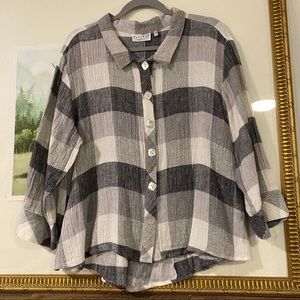 Habitat Plaid Button Down Shirt Linen Lagenlook